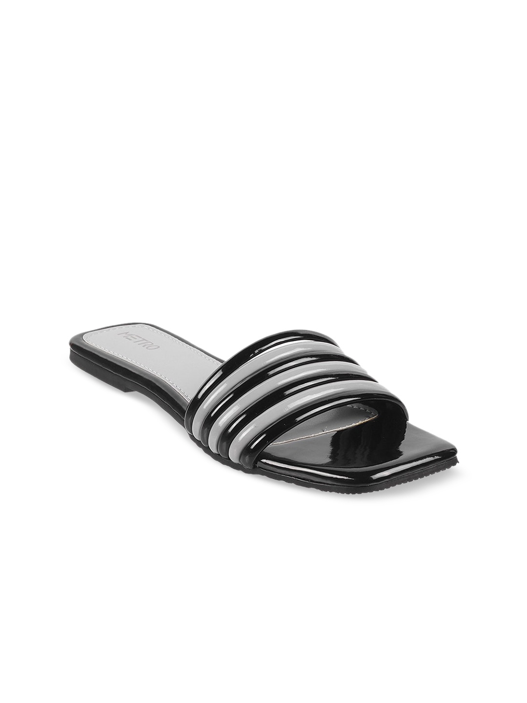 

Metro Women Striped Open Toe Flats, Black