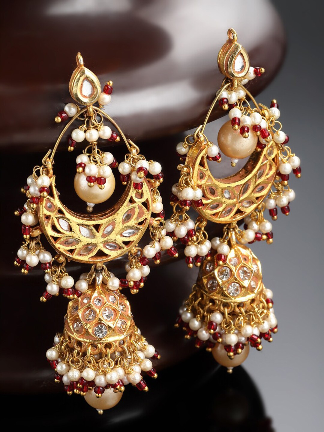 

DUGRISTYLE Gold-Plated Classic Kundan Studded Jhumkas Earrings
