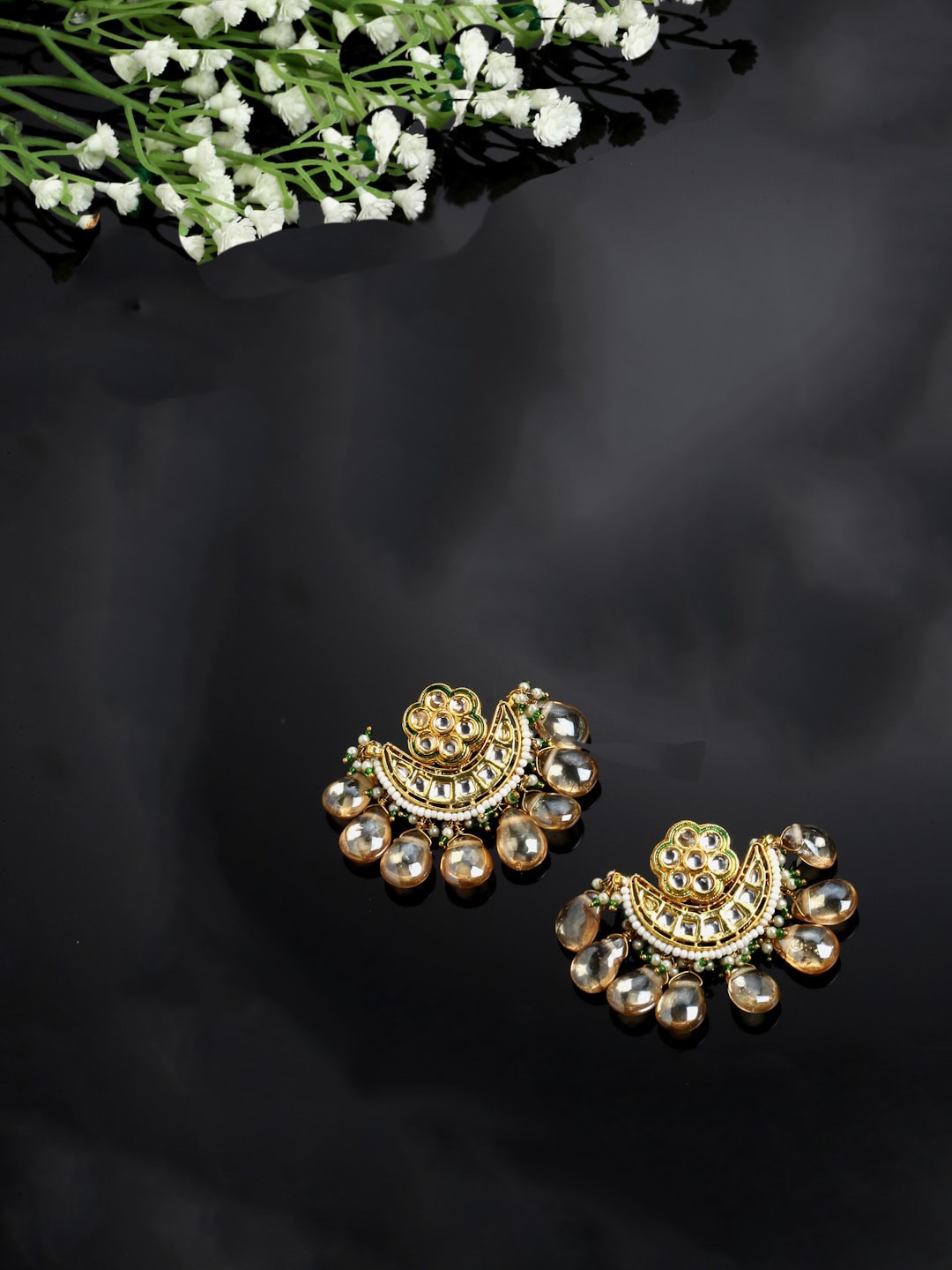 

DUGRISTYLE Gold-Plated Contemporary Chandbali Earrings