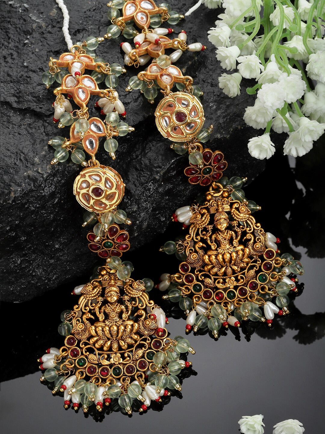 

DUGRISTYLE Gold-Plated Kundan & Pearls Jhumkas Earrings