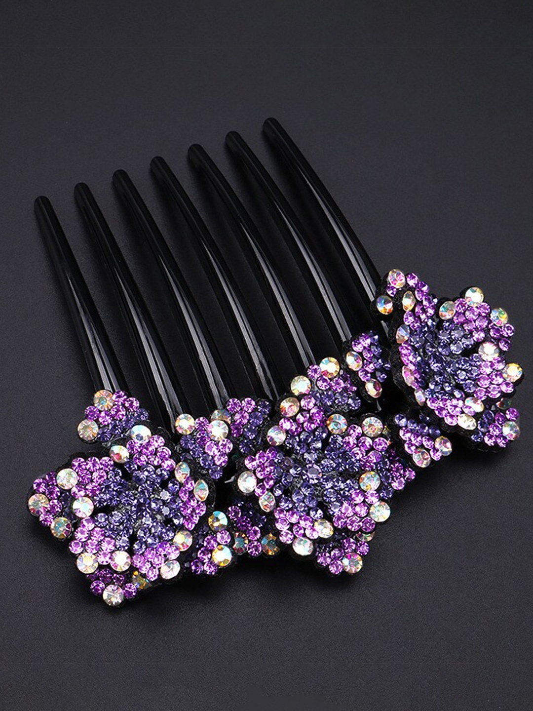 

MIZORRI Women Set Of 4 Embellished Crystals Comb Pin, Black