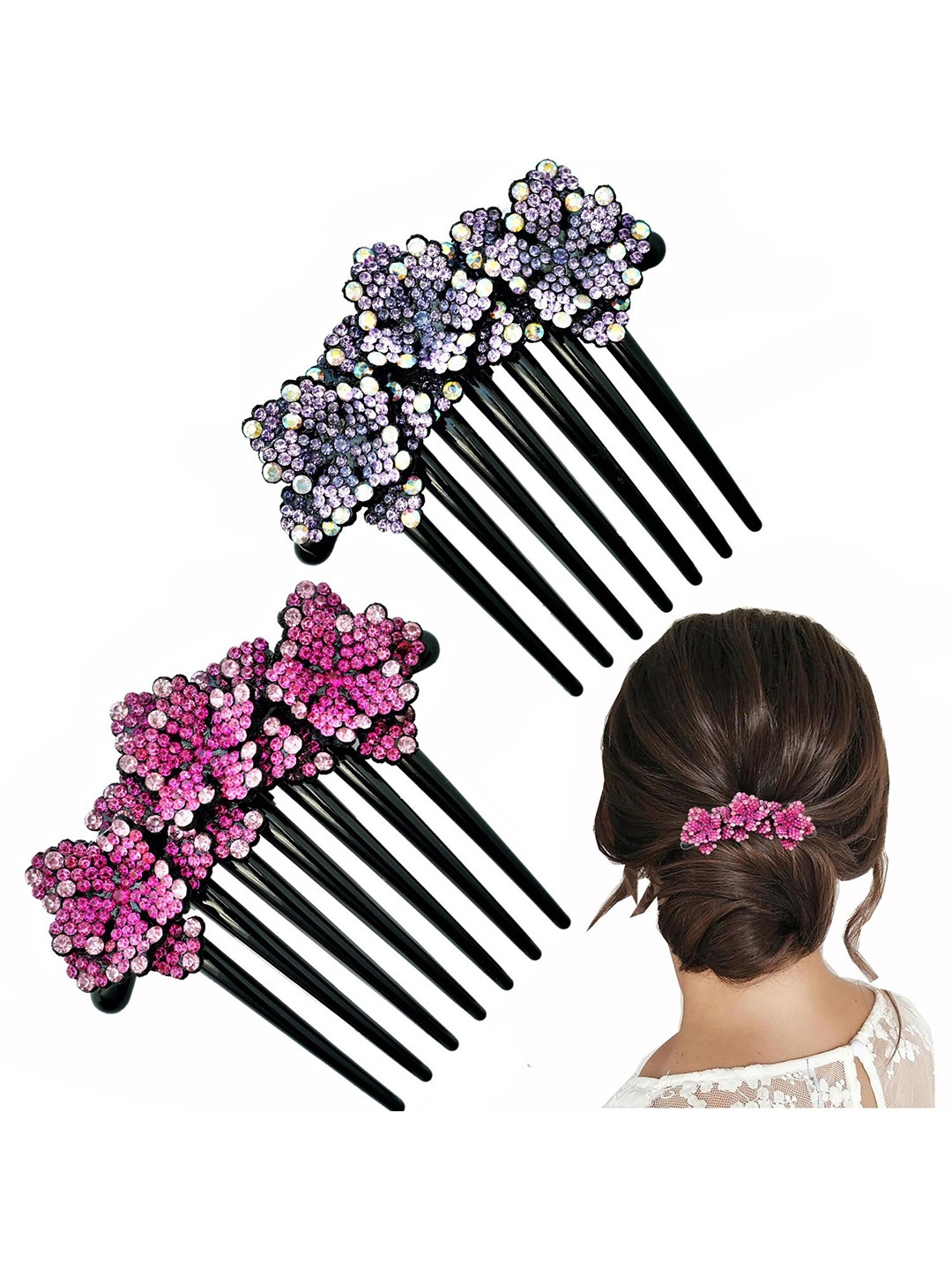 

MIZORRI Women Set of 2 Embellished Comb Pin, Pink
