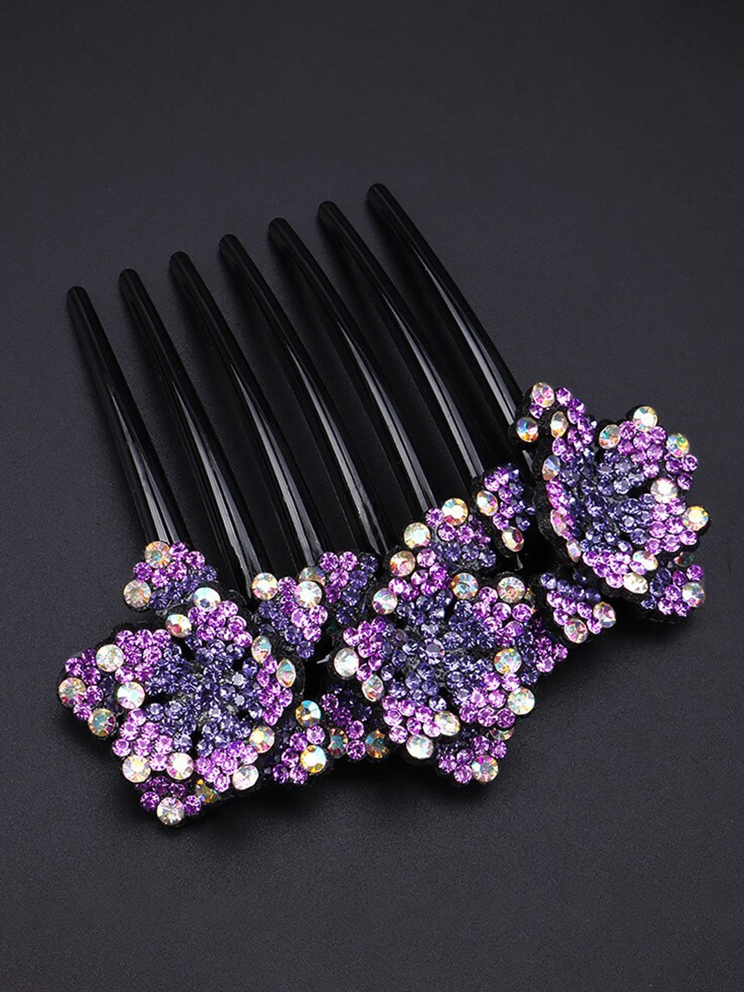 

MIZORRI Women Set Of 2 Embellished Crystals Comb Pins, Purple
