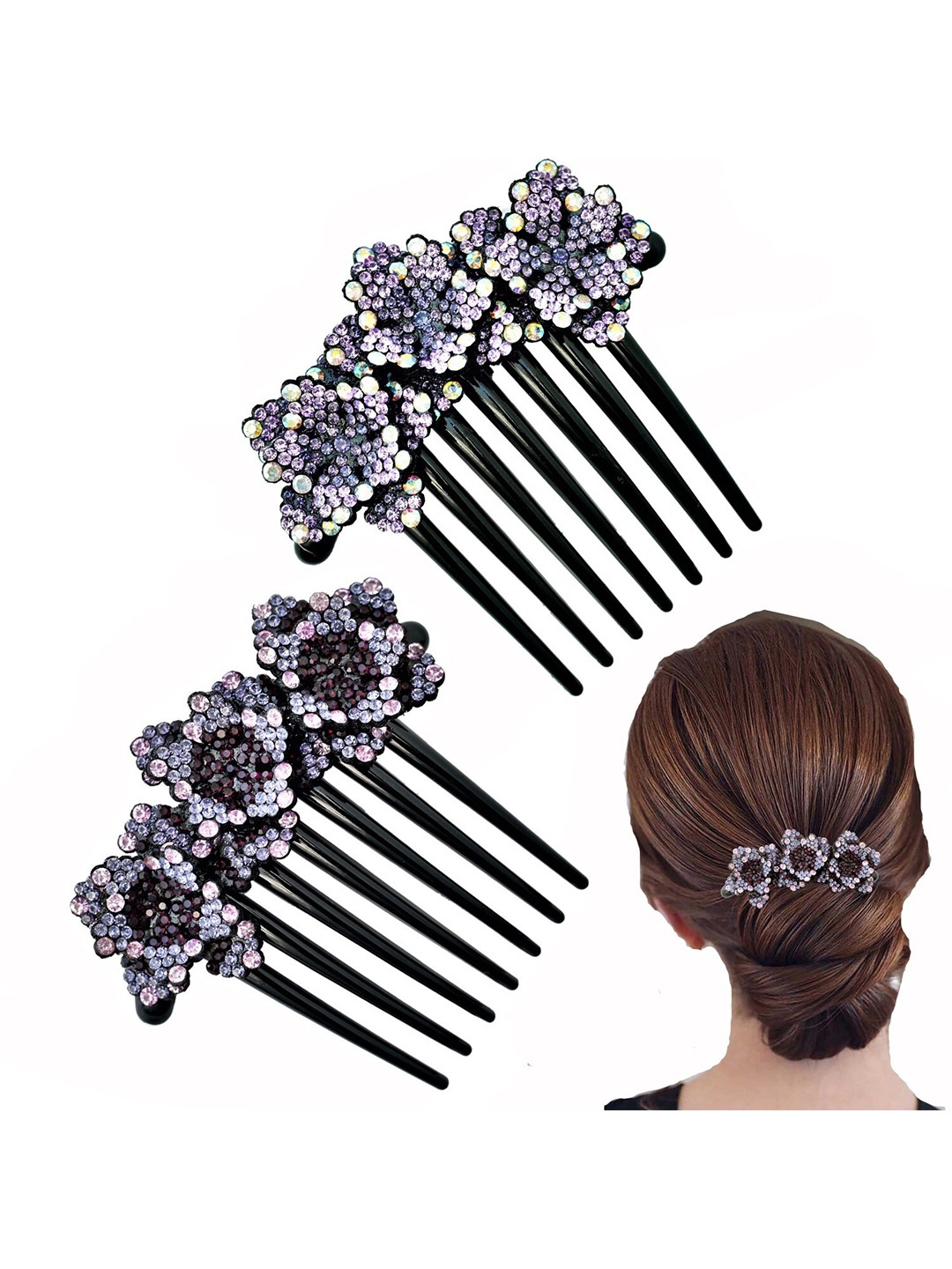 

MIZORRI Women Set of 2 Comb Pin, Black