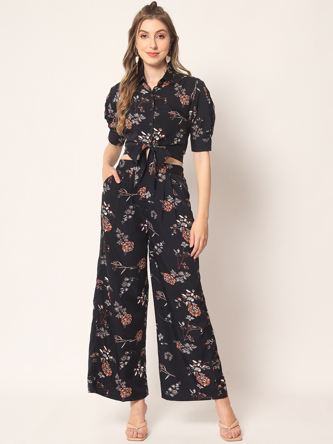 

SHUBHVASTRA Floral Printed Shirt With Trousers, Black