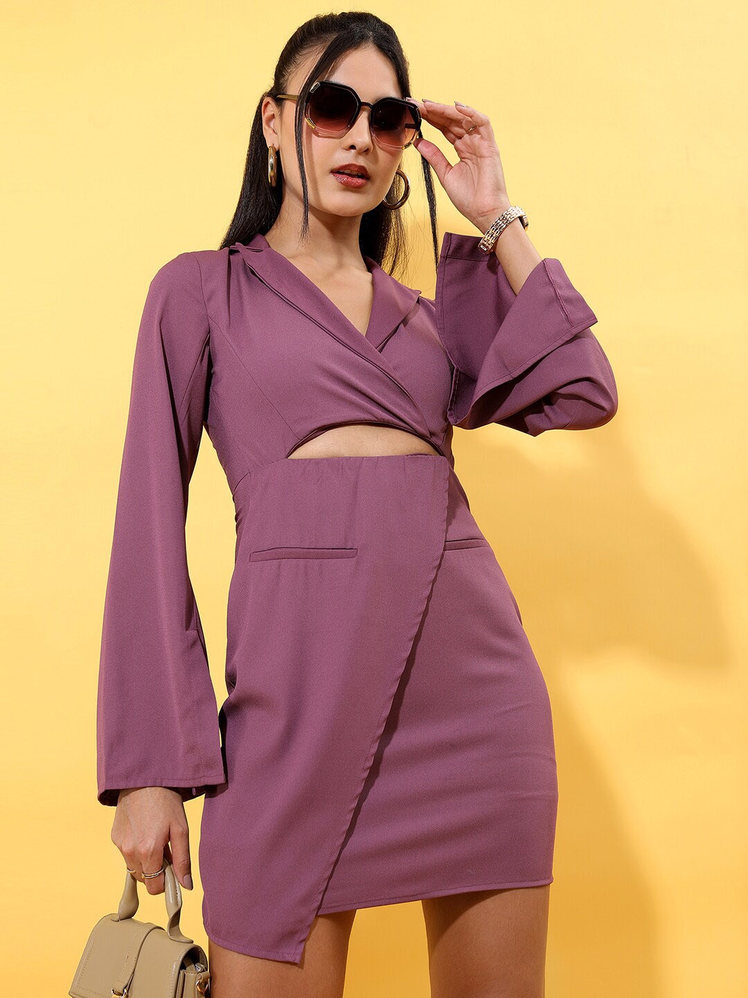

Tokyo Talkies Lapel Collar Cut Out Mini Sheath Dress, Purple