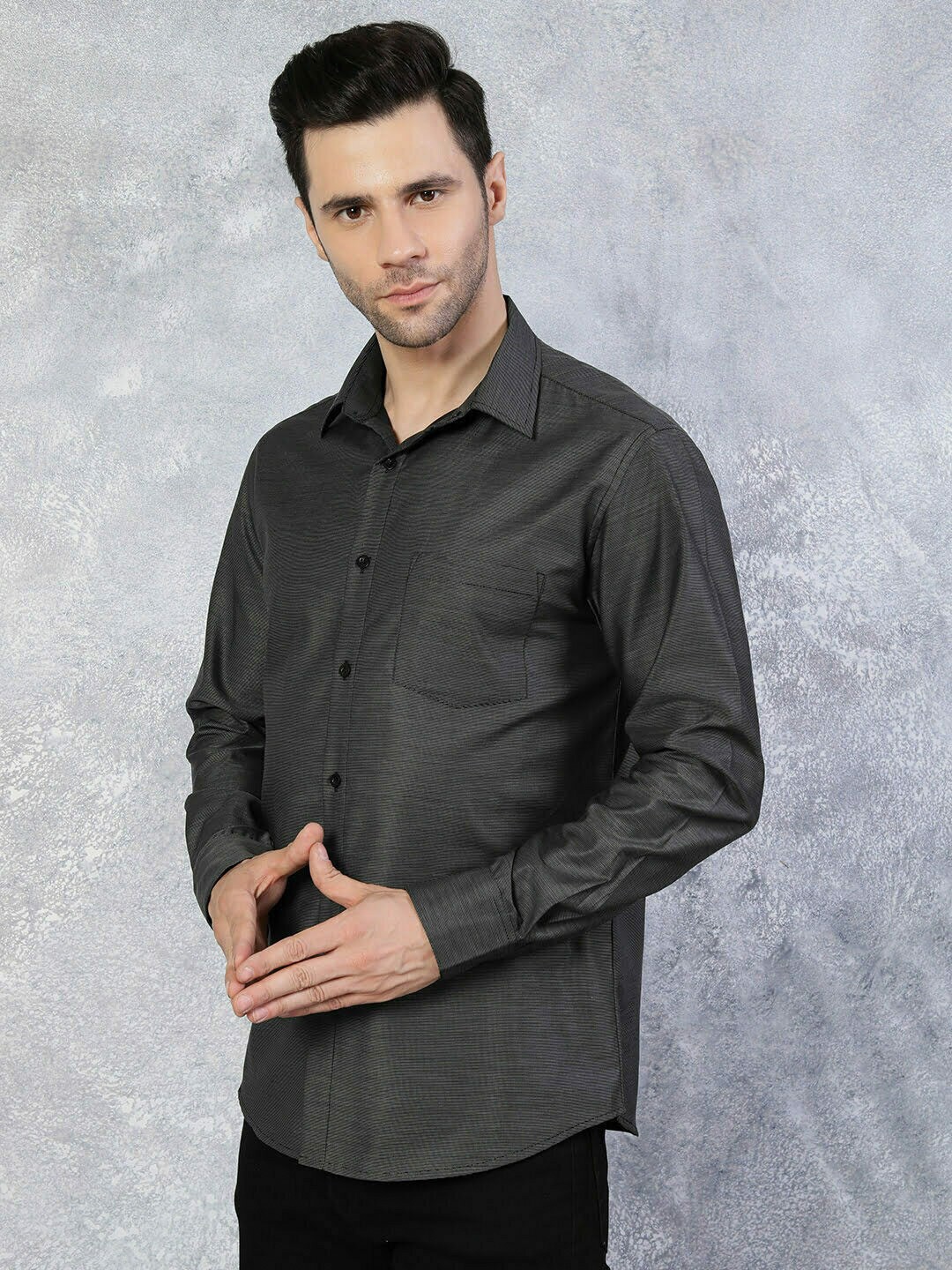 

TheBlackLover Spread Collar Cotton Casual Shirt, Charcoal