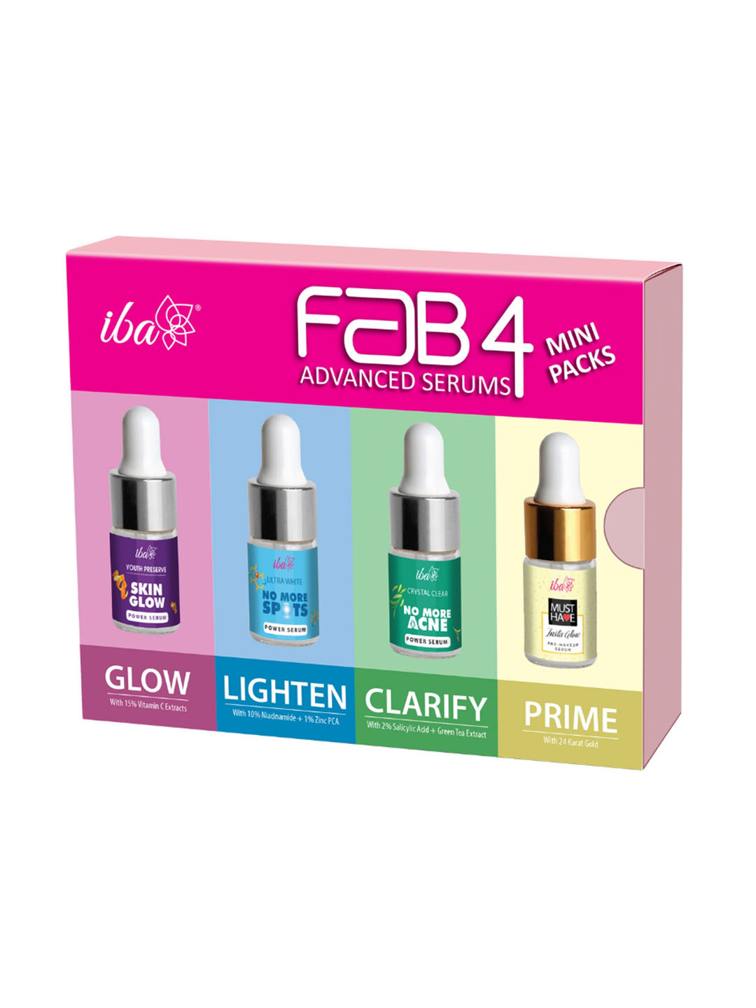 

Iba Fab4 Set Of 4 Advanced Salicylic Acid Niacinamide Vitamin C & 24K Gold Serums, Pink