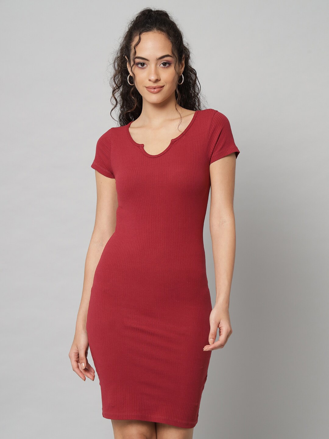 

GUTI Notched Neck Sheath Mini Dress, Maroon