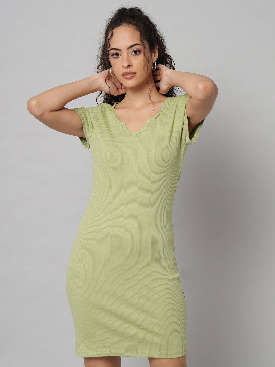 

GUTI Notched Neck Cotton Sheath Mini Dress, Sea green