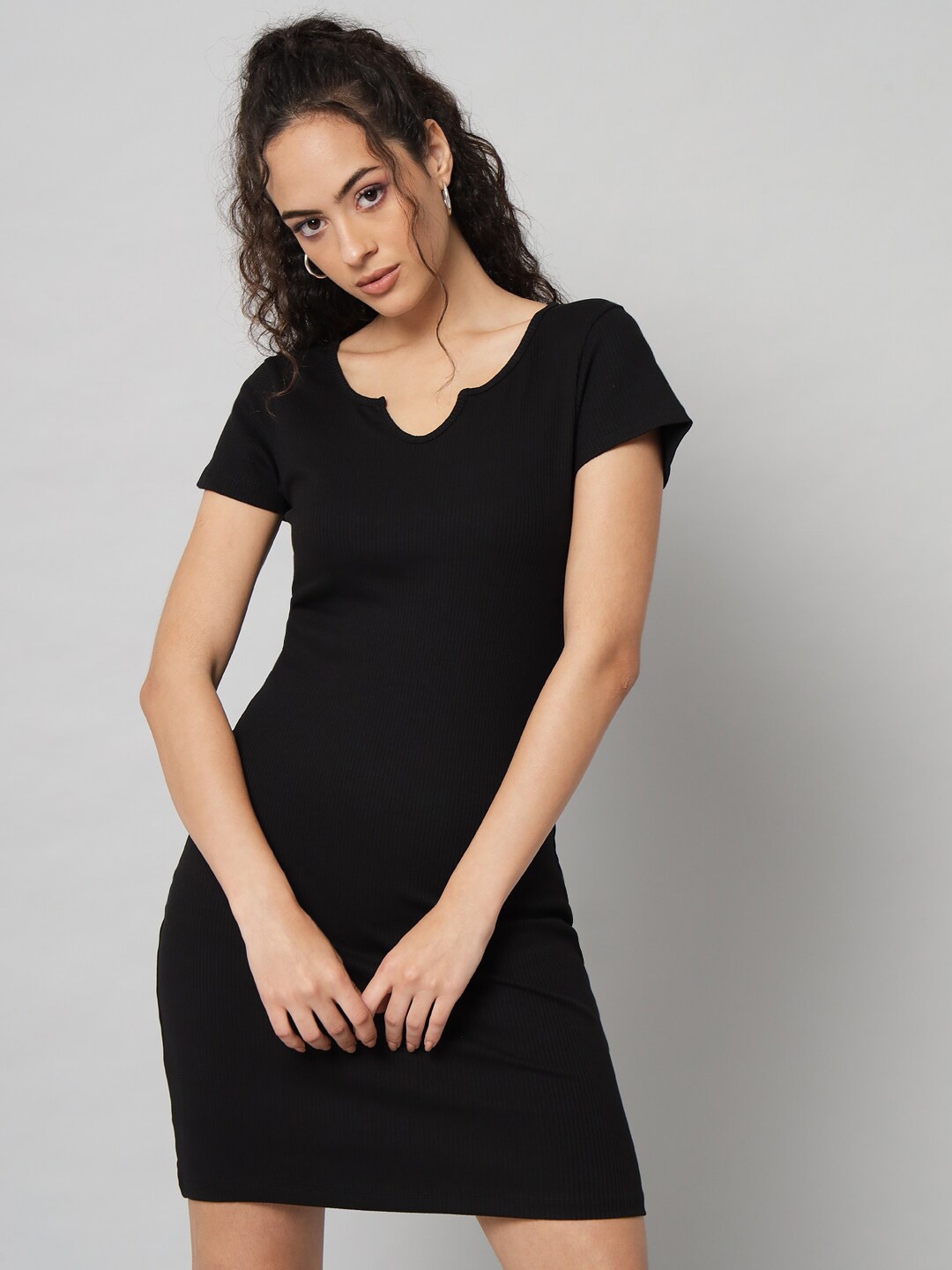 

GUTI Notched Neck Sheath Mini Dress, Black