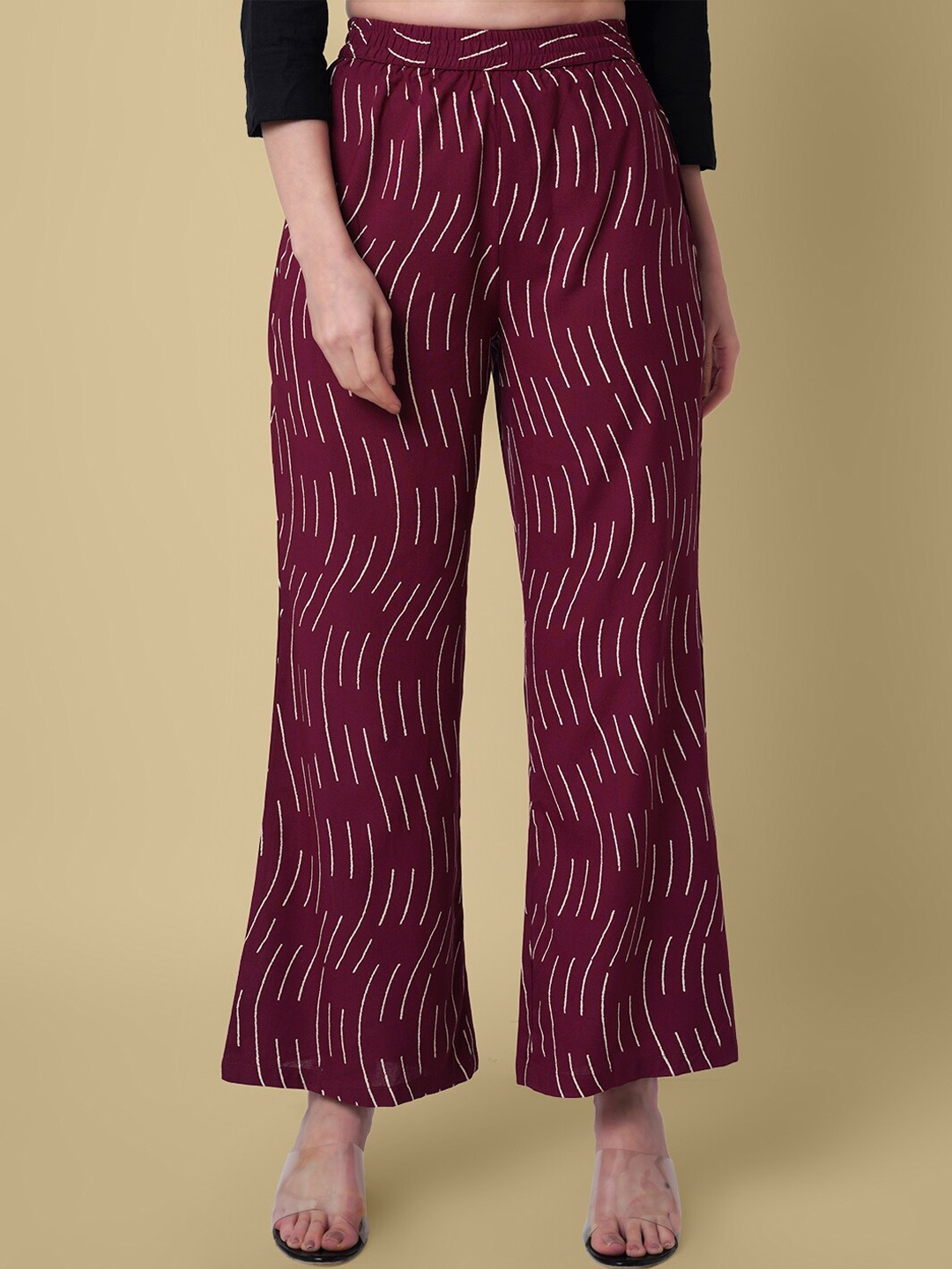 

DAEVISH Women Printed Relaxed Loose Fit Easy Wash Parallel Trousers, Maroon