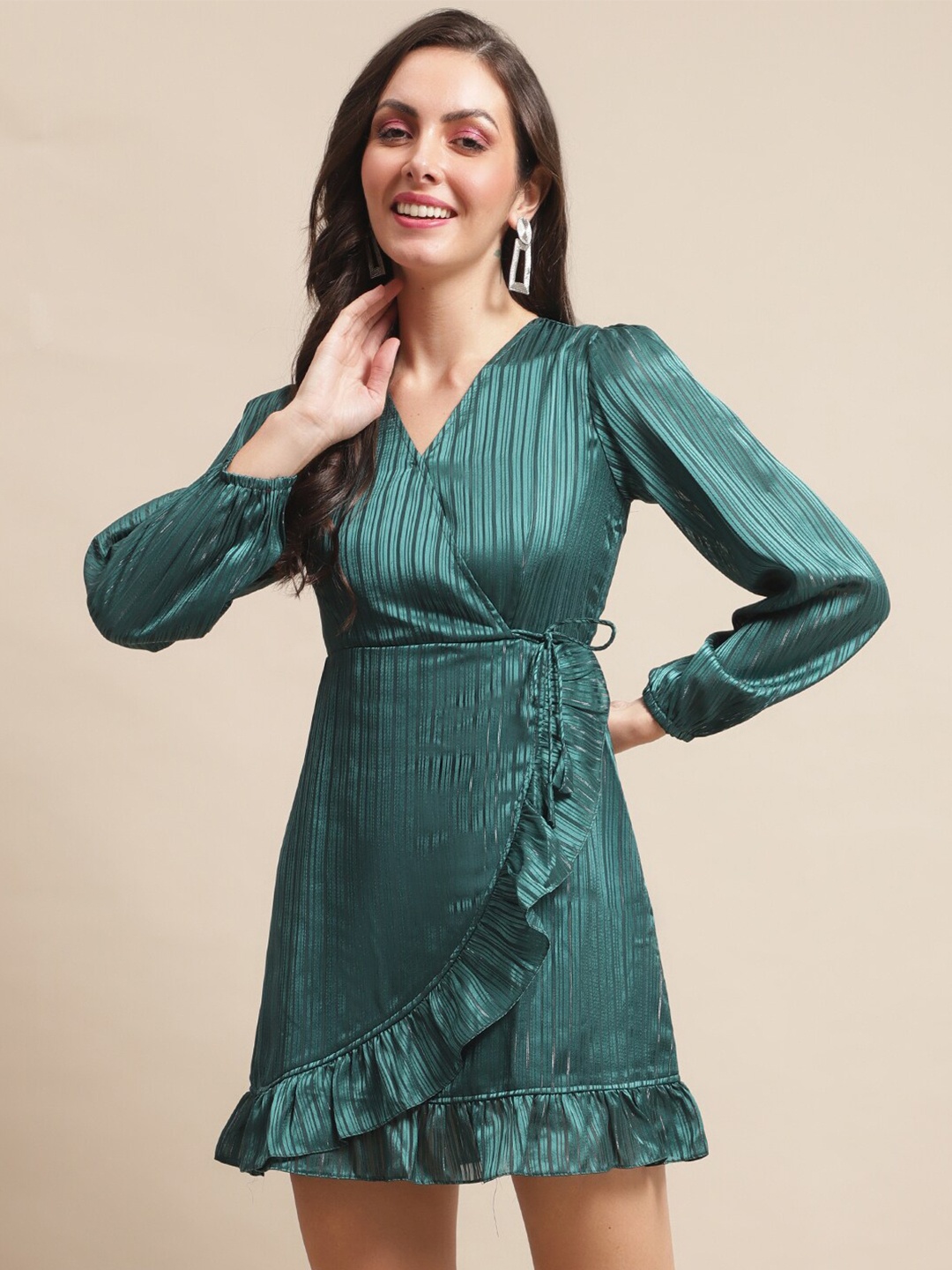 

Claura Self Design Georgette Dress, Green
