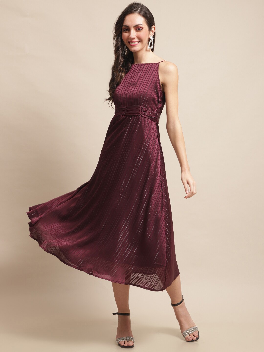 

Claura Georgette Fit & Flare Midi Dress, Burgundy