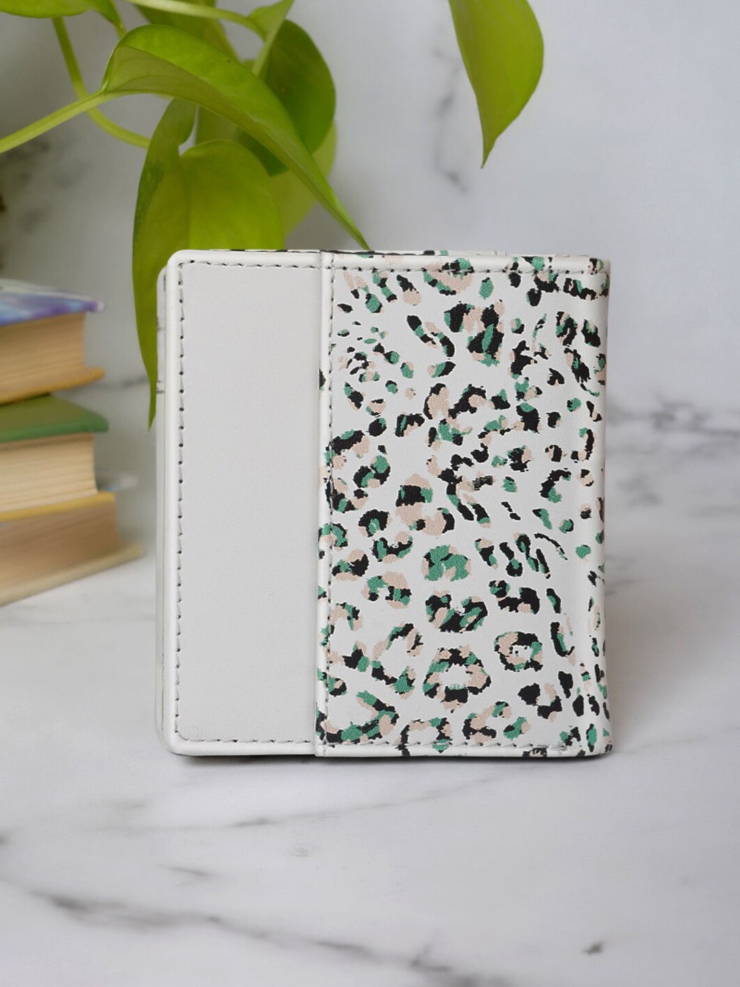 

THREADCURRY Animal Printed PU Two Fold Wallet, Off white