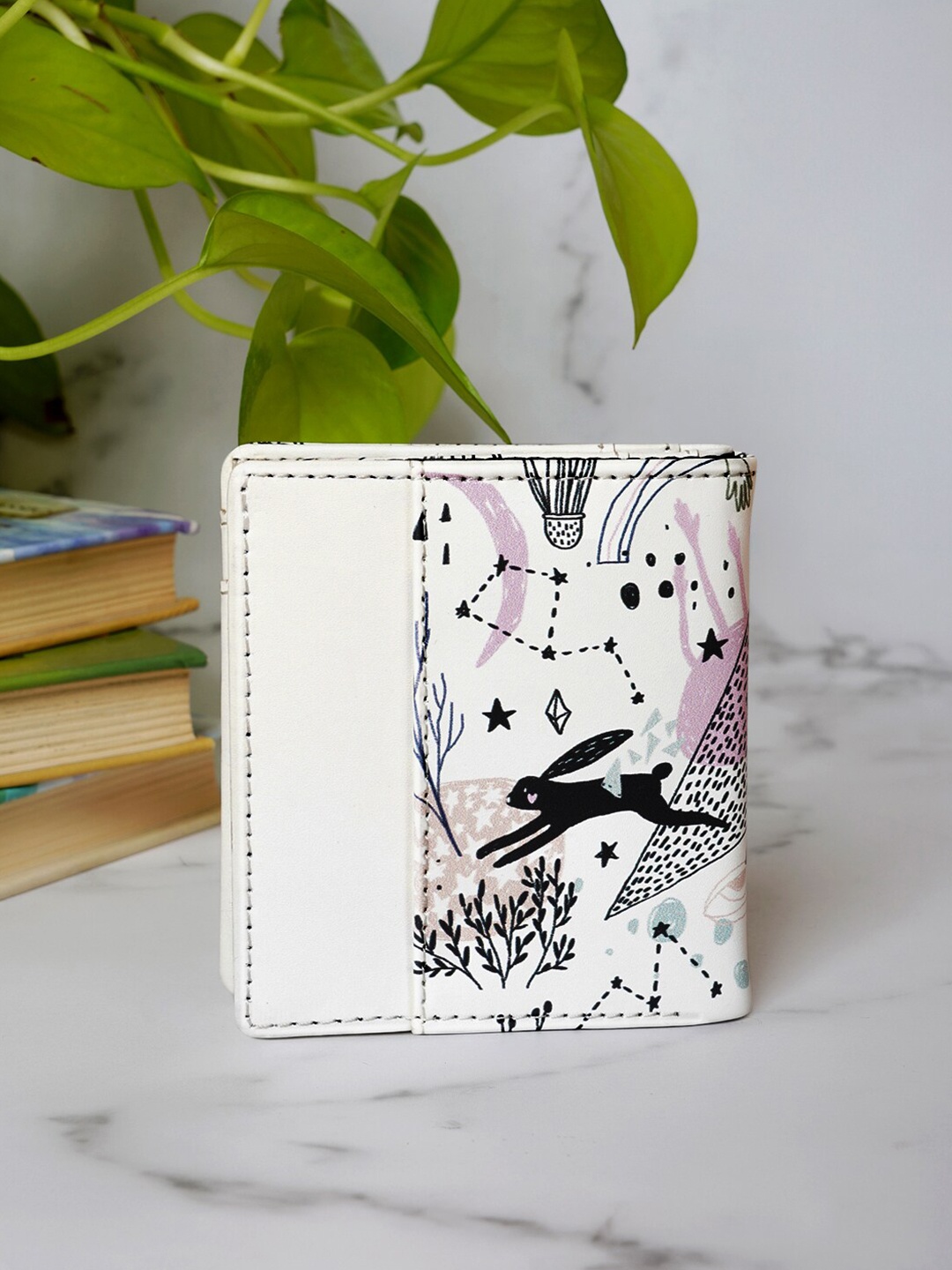 

THREADCURRY Printed PU Two Fold Wallet, Off white
