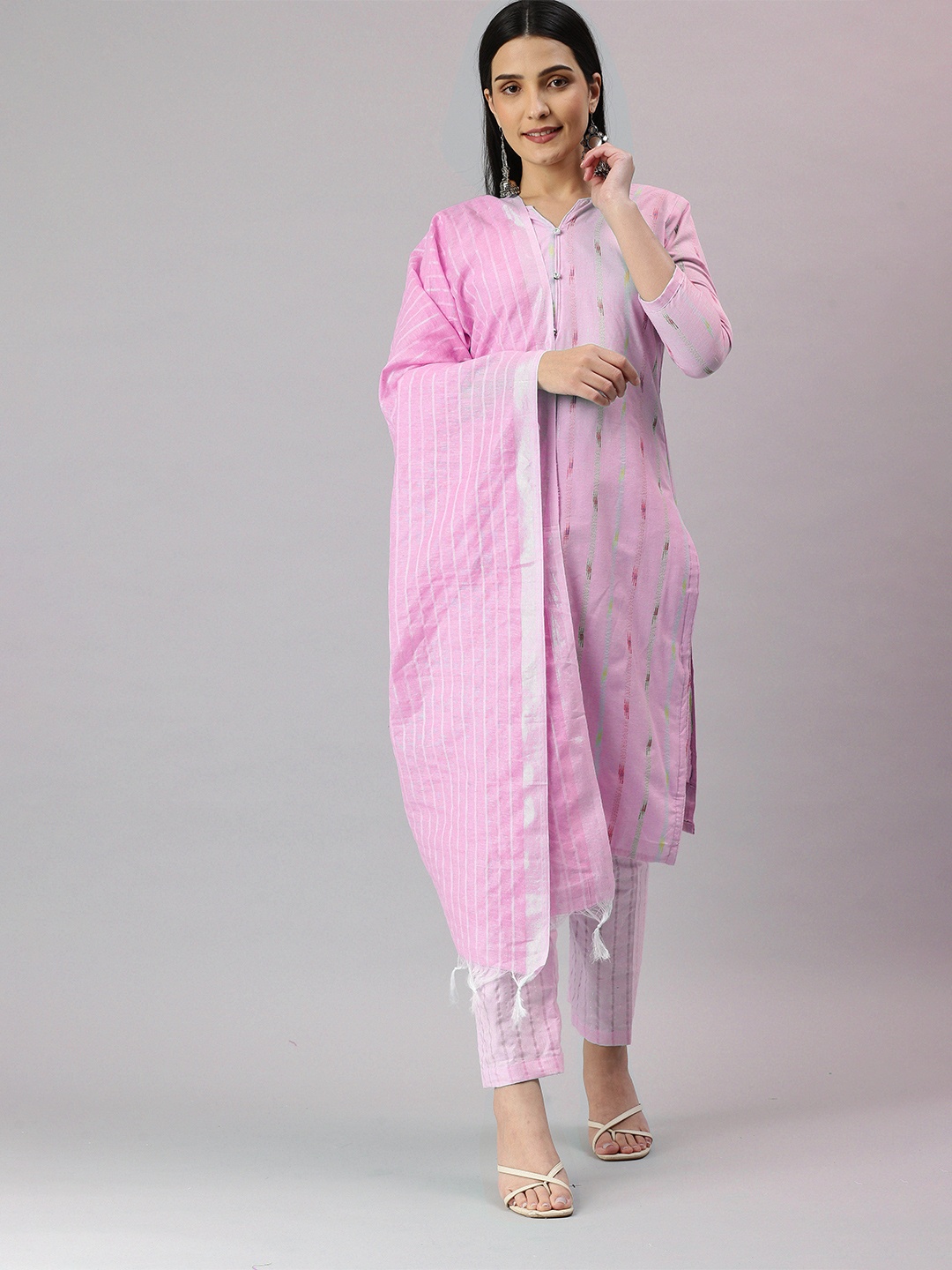 

KALINI Woven Design Unstitched Dress Material, Pink