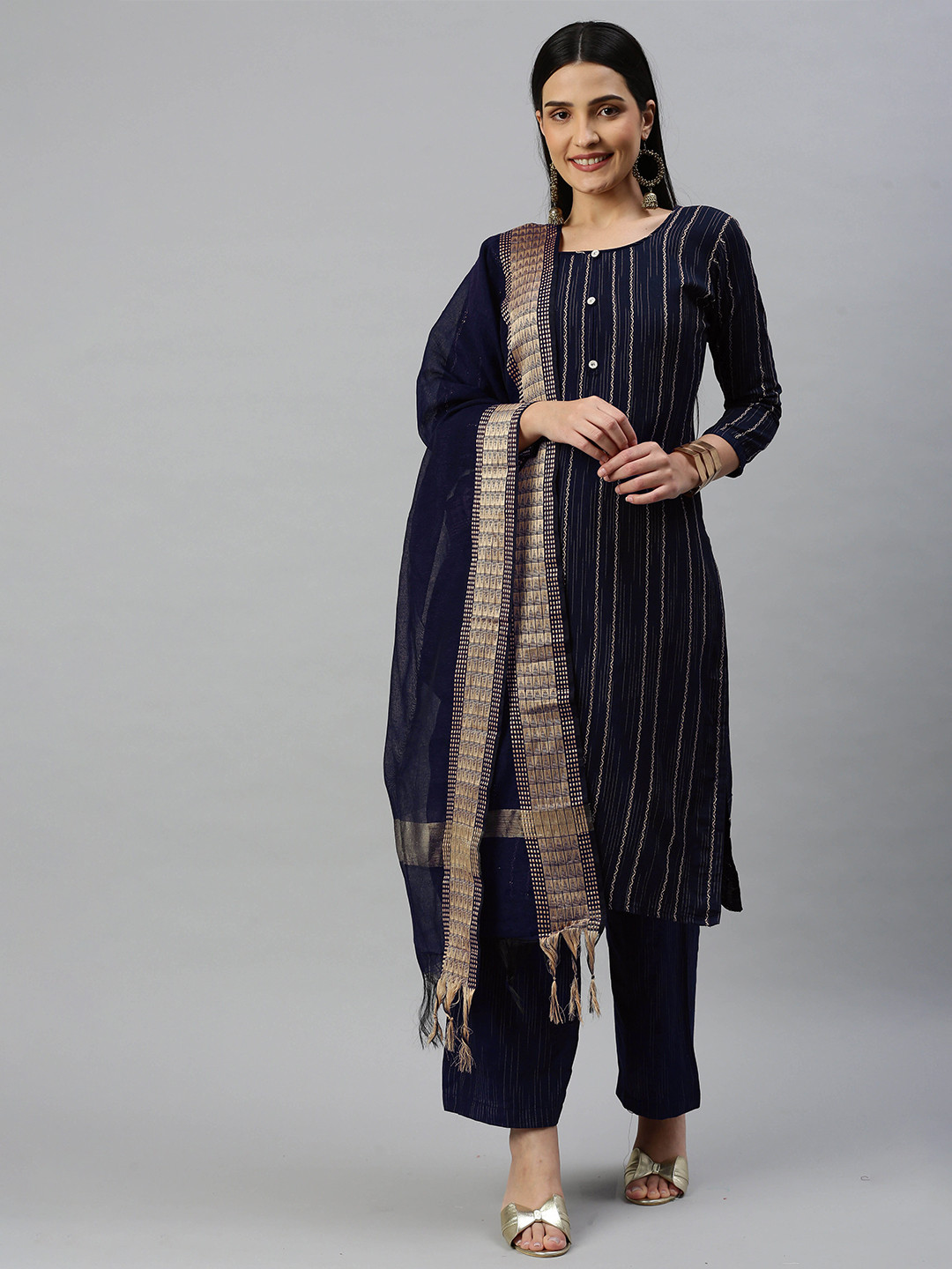 

KALINI Woven Design Unstitched Dress Material, Blue