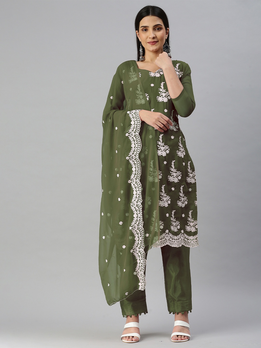 

KALINI Embroidered Silk Georgette Unstitched Dress Material, Green