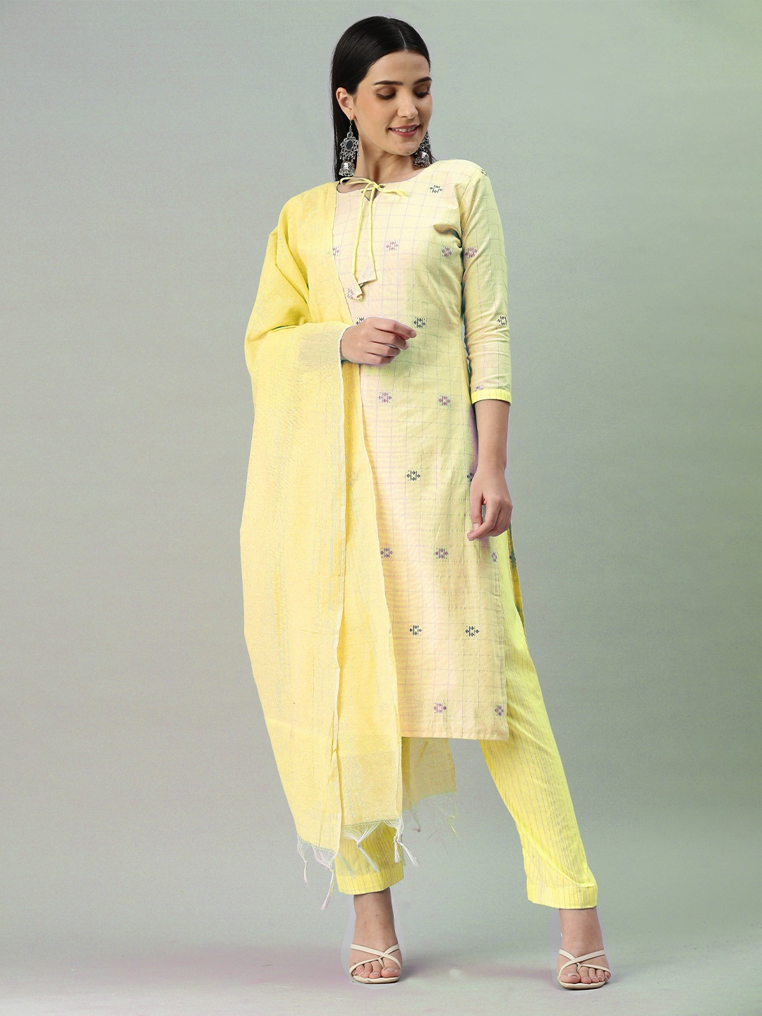 

KALINI Woven Design Unstitched Dress Material, Yellow