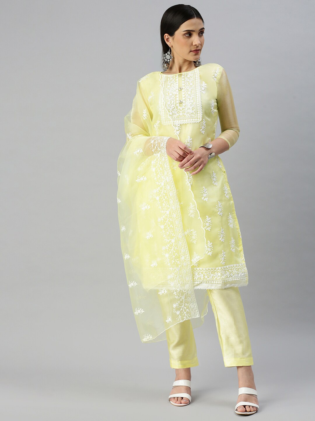 

KALINI Embroidered Organza Unstitched Dress Material, Yellow