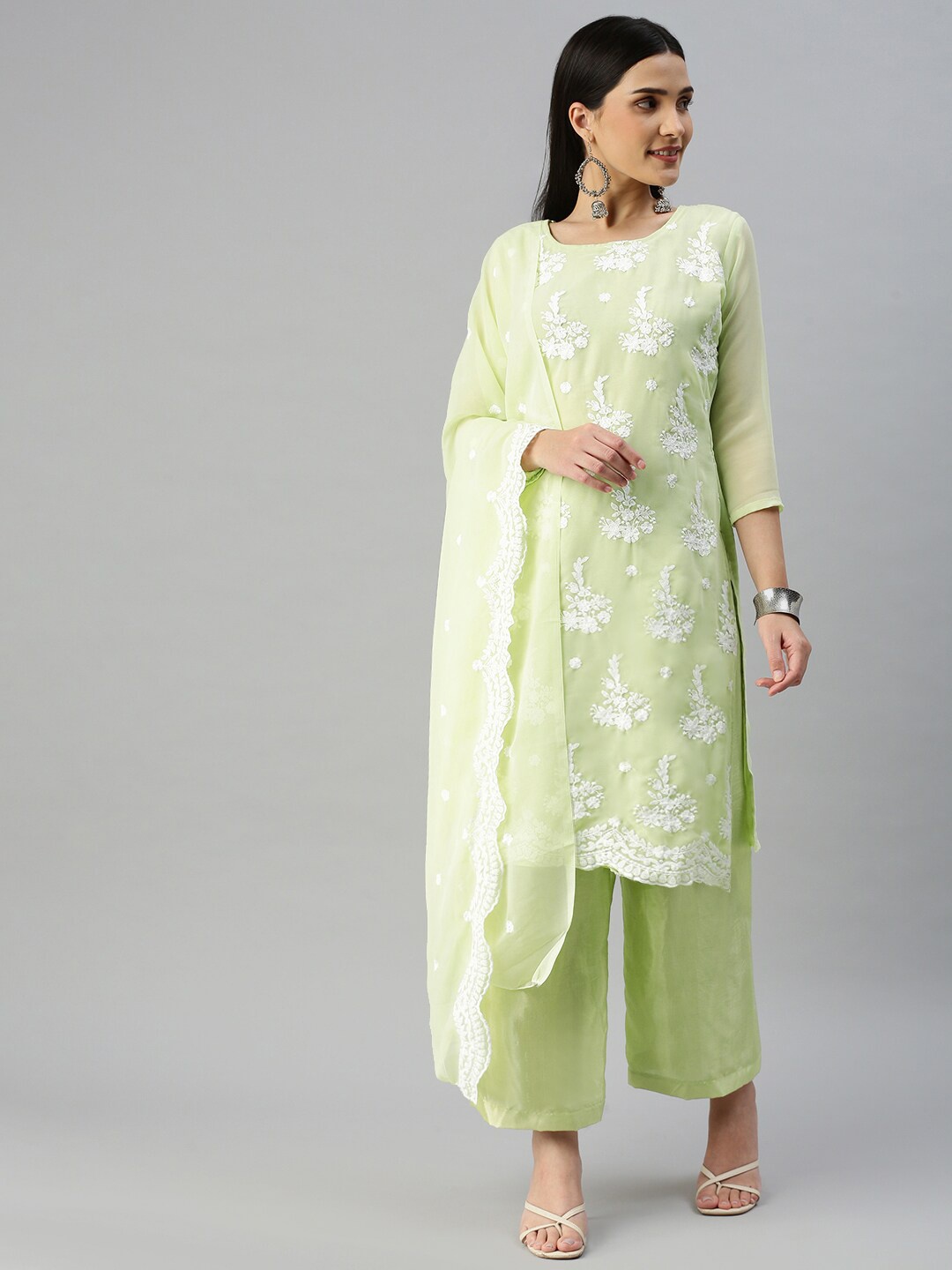 

KALINI Embroidered Silk Georgette Unstitched Dress Material, Green