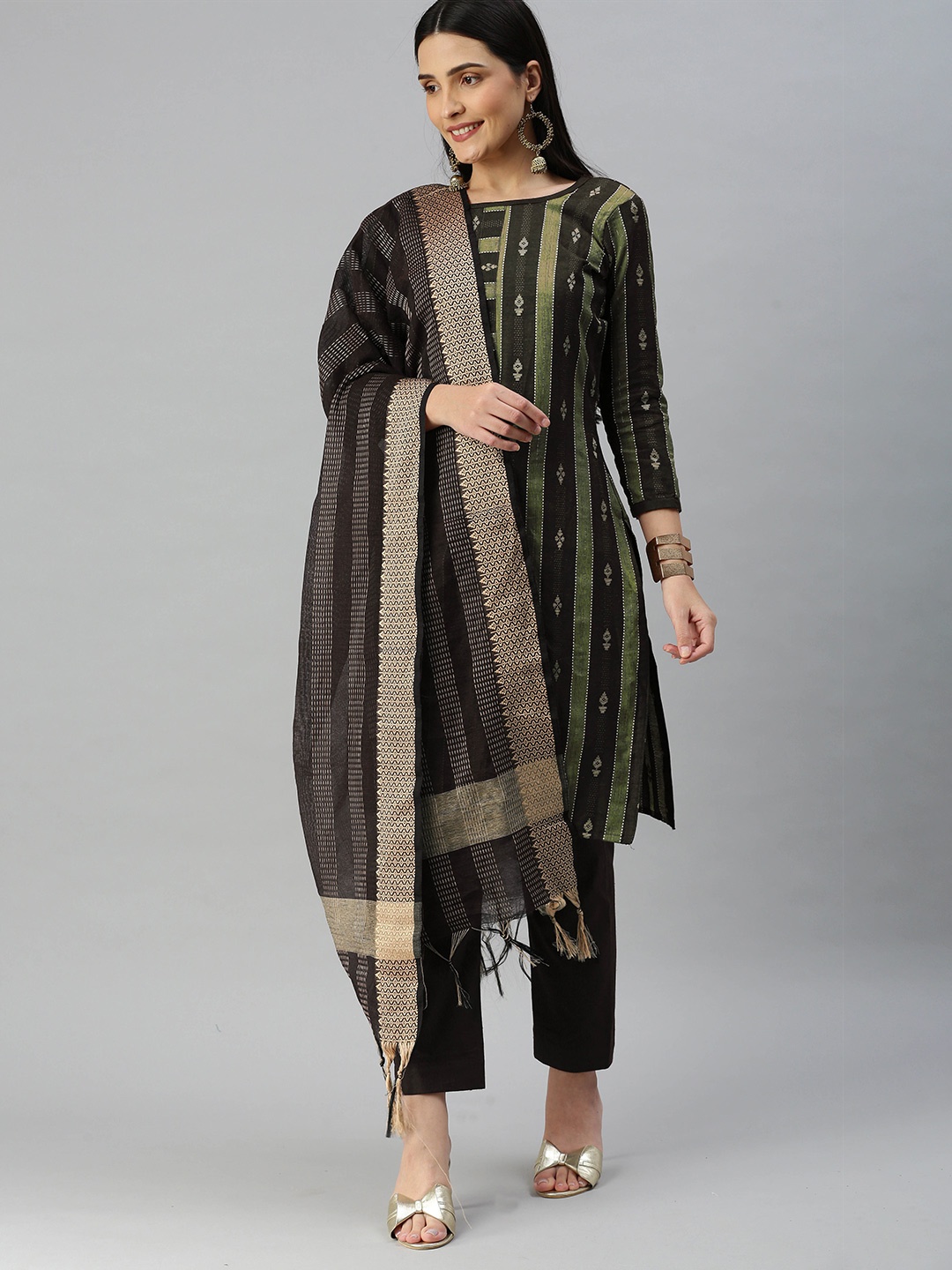 

KALINI Woven Design Unstitched Dress Material, Black