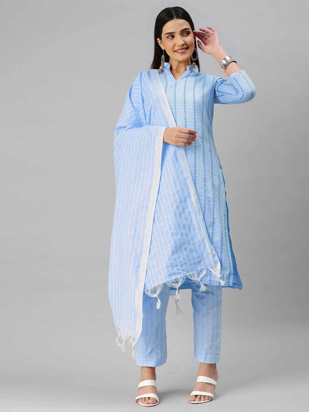 

KALINI Unstitched Dress Material, Blue