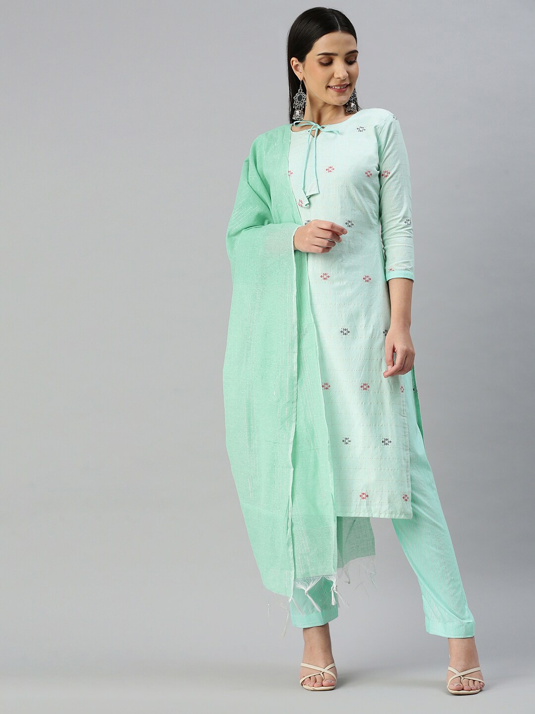 

KALINI Unstitched Dress Material, Sea green