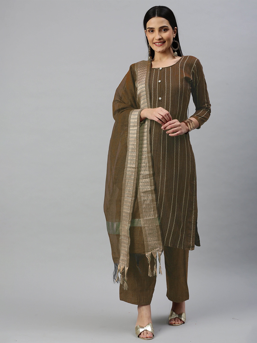 

KALINI Unstitched Dress Material, Brown