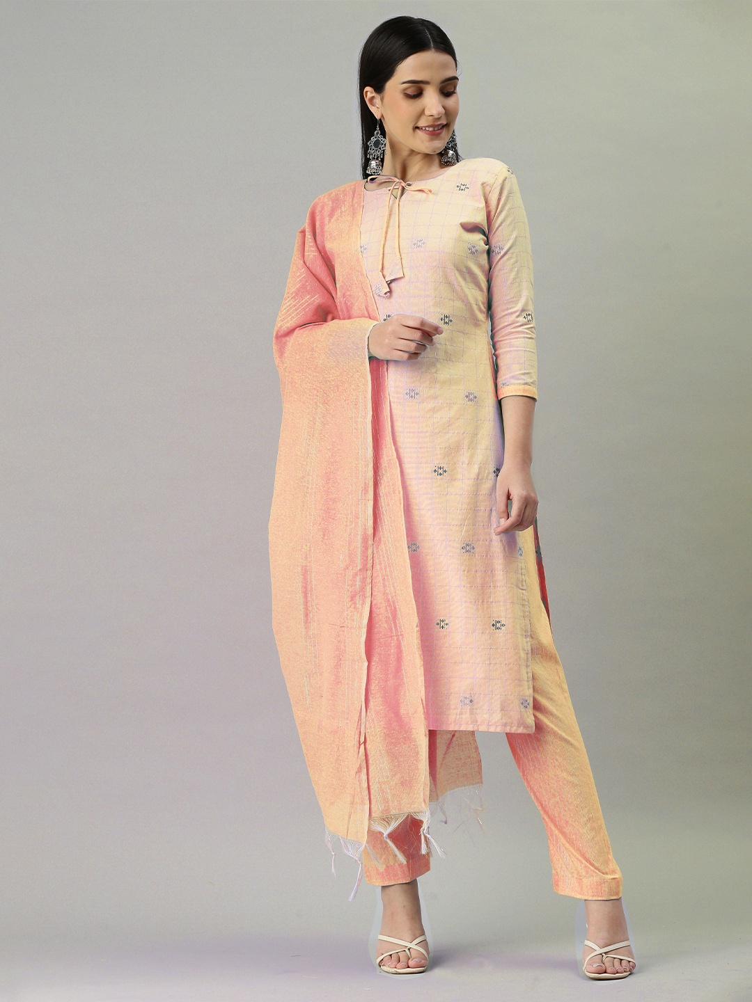

KALINI Unstitched Dress Material, Peach
