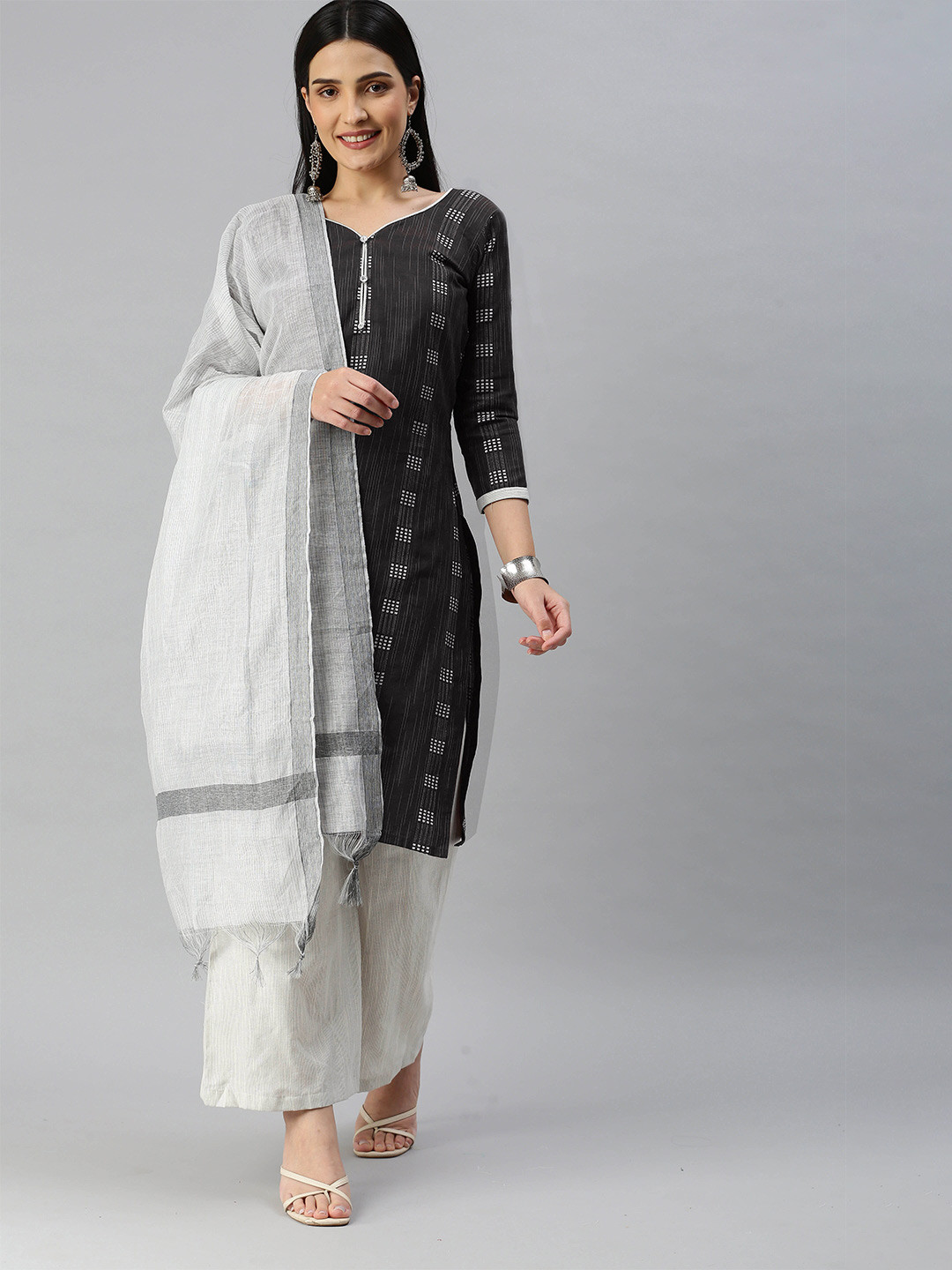 

KALINI Woven Design Unstitched Dress Material, Black