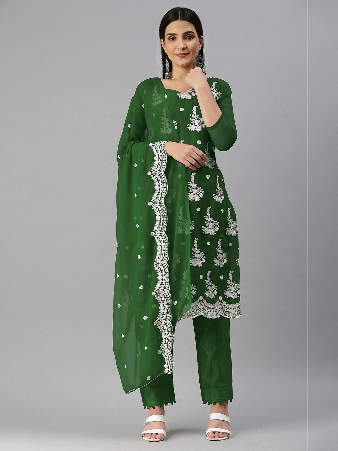 

KALINI Embroidered Silk Georgette Unstitched Dress Material, Green