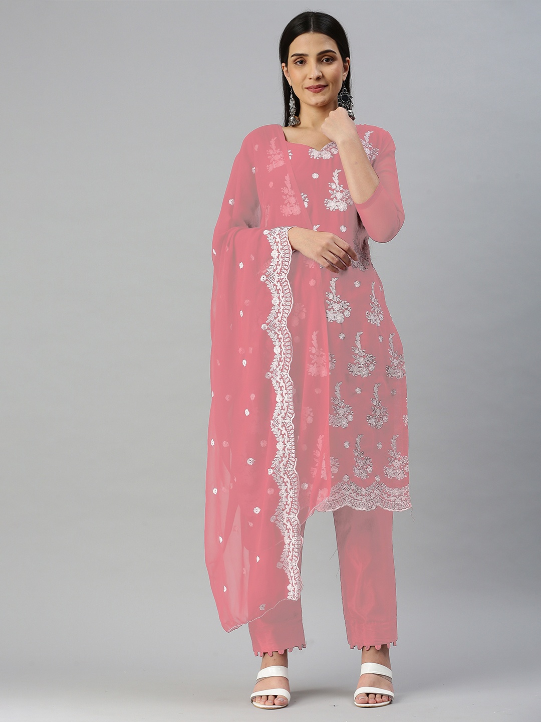 

KALINI Embroidered Silk Georgette Unstitched Dress Material, Pink