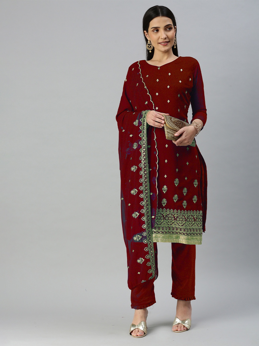 

KALINI Embroidered Silk Georgette Unstitched Dress Material, Maroon