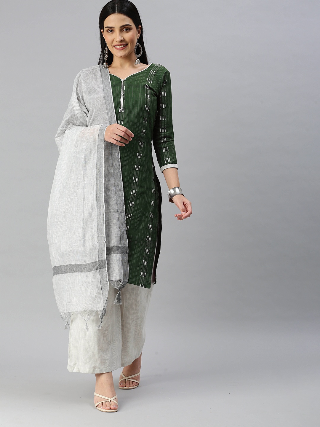 

KALINI Woven Design Unstitched Dress Material, Green