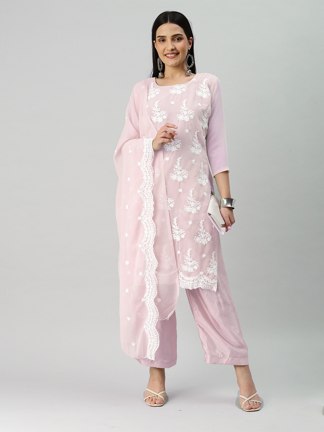 

KALINI Embroidered Silk Georgette Unstitched Dress Material, Pink