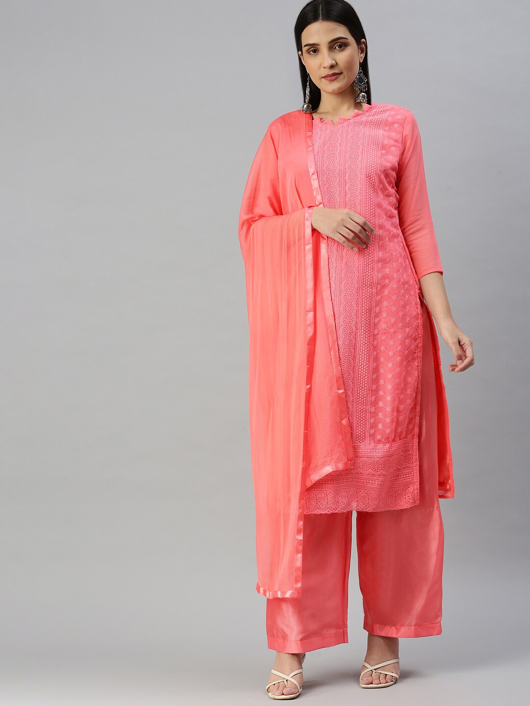

KALINI Embroidered Silk Georgette Unstitched Dress Material, Pink