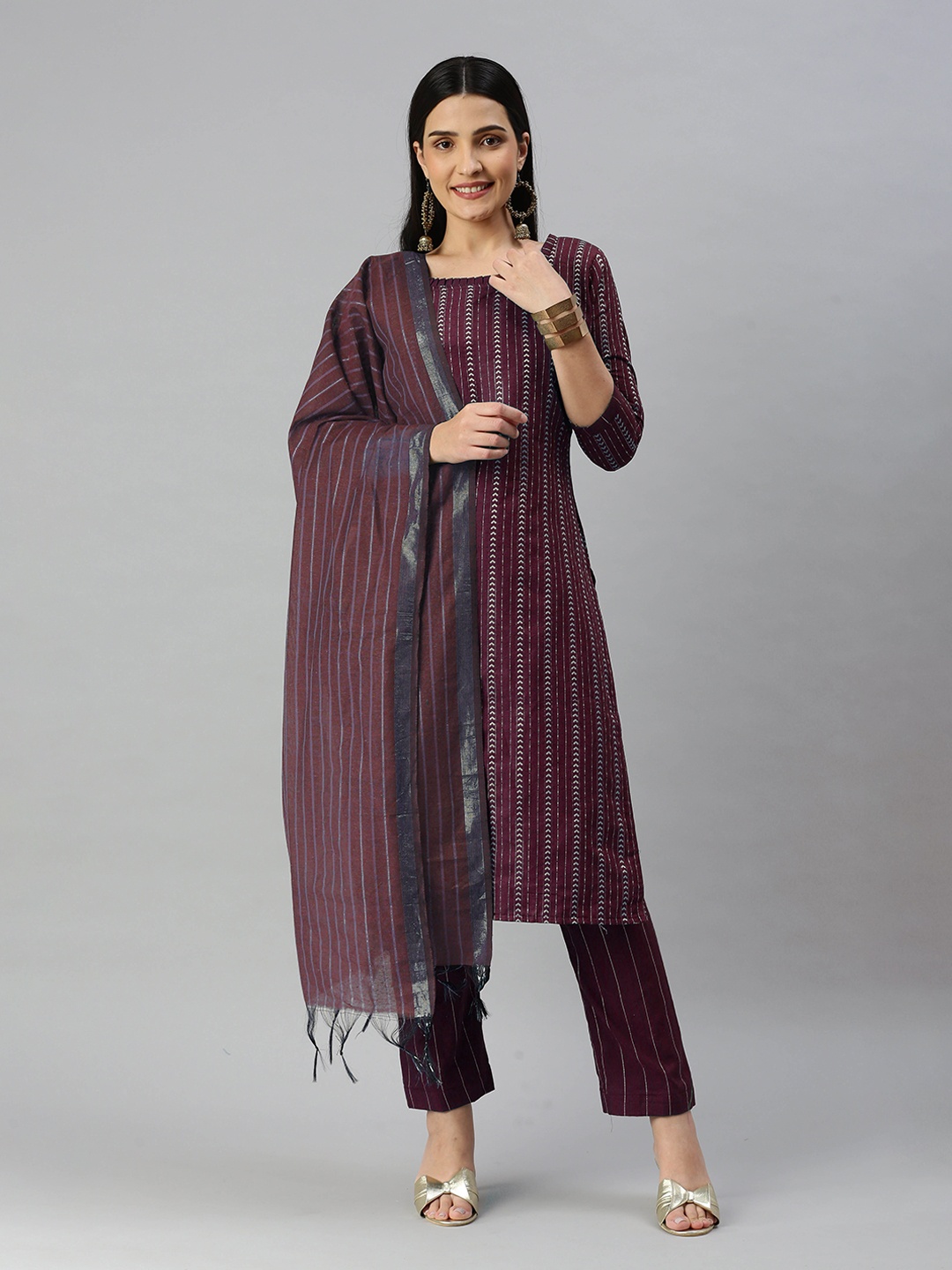 

KALINI Ethnic Motifs Woven Design Unstitched Dress Material, Magenta