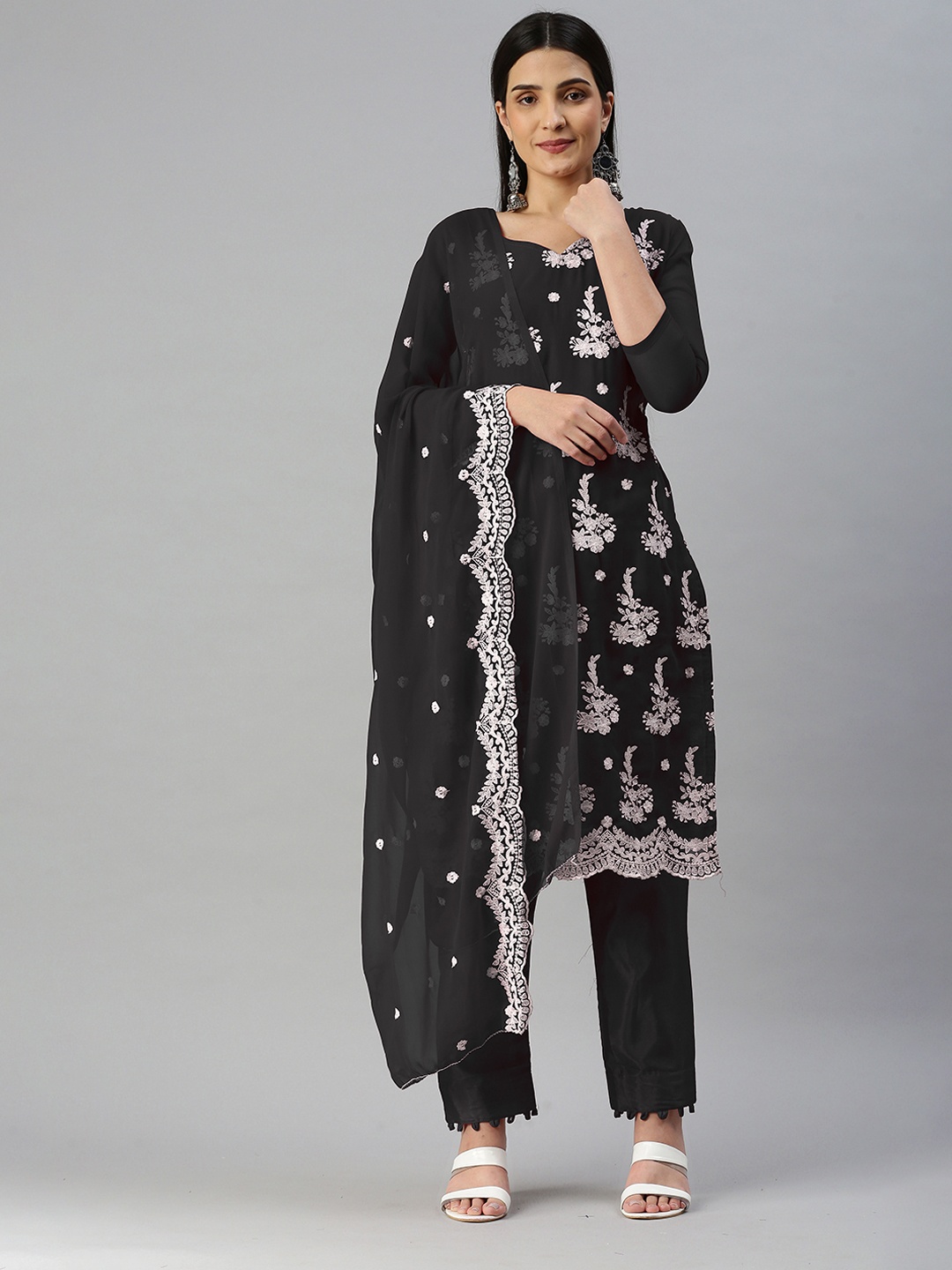 

KALINI Embroidered Silk Georgette Unstitched Dress Material, Black