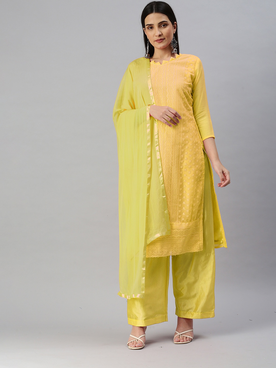 

KALINI Embroidered Silk Georgette Unstitched Dress Material, Yellow