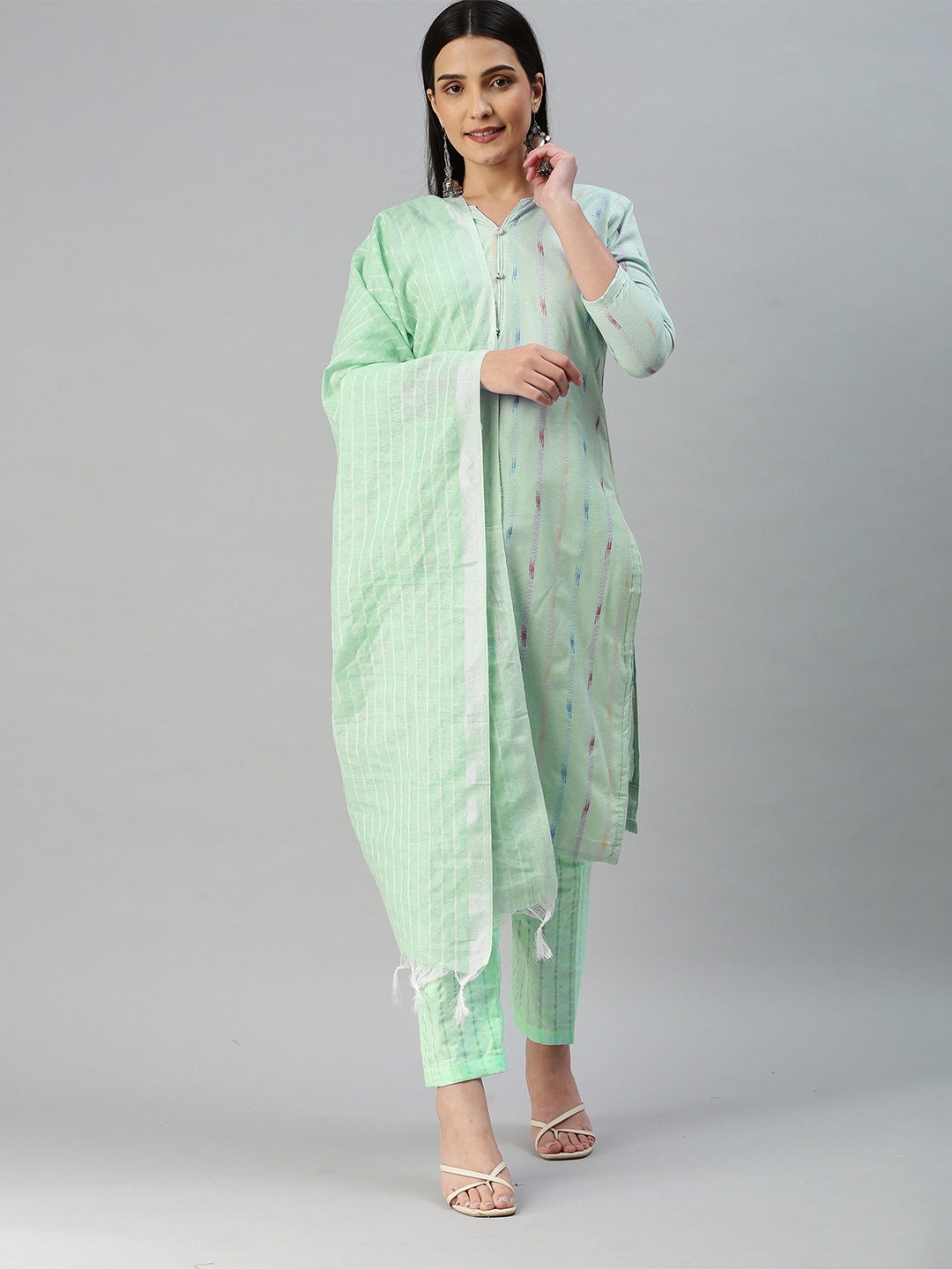 

KALINI Woven Design Unstitched Dress Material, Sea green