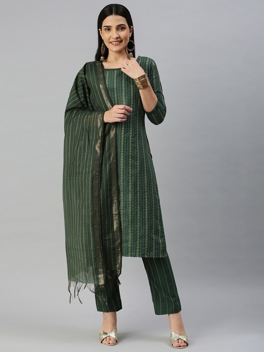 

KALINI Woven Design Unstitched Dress Material, Green