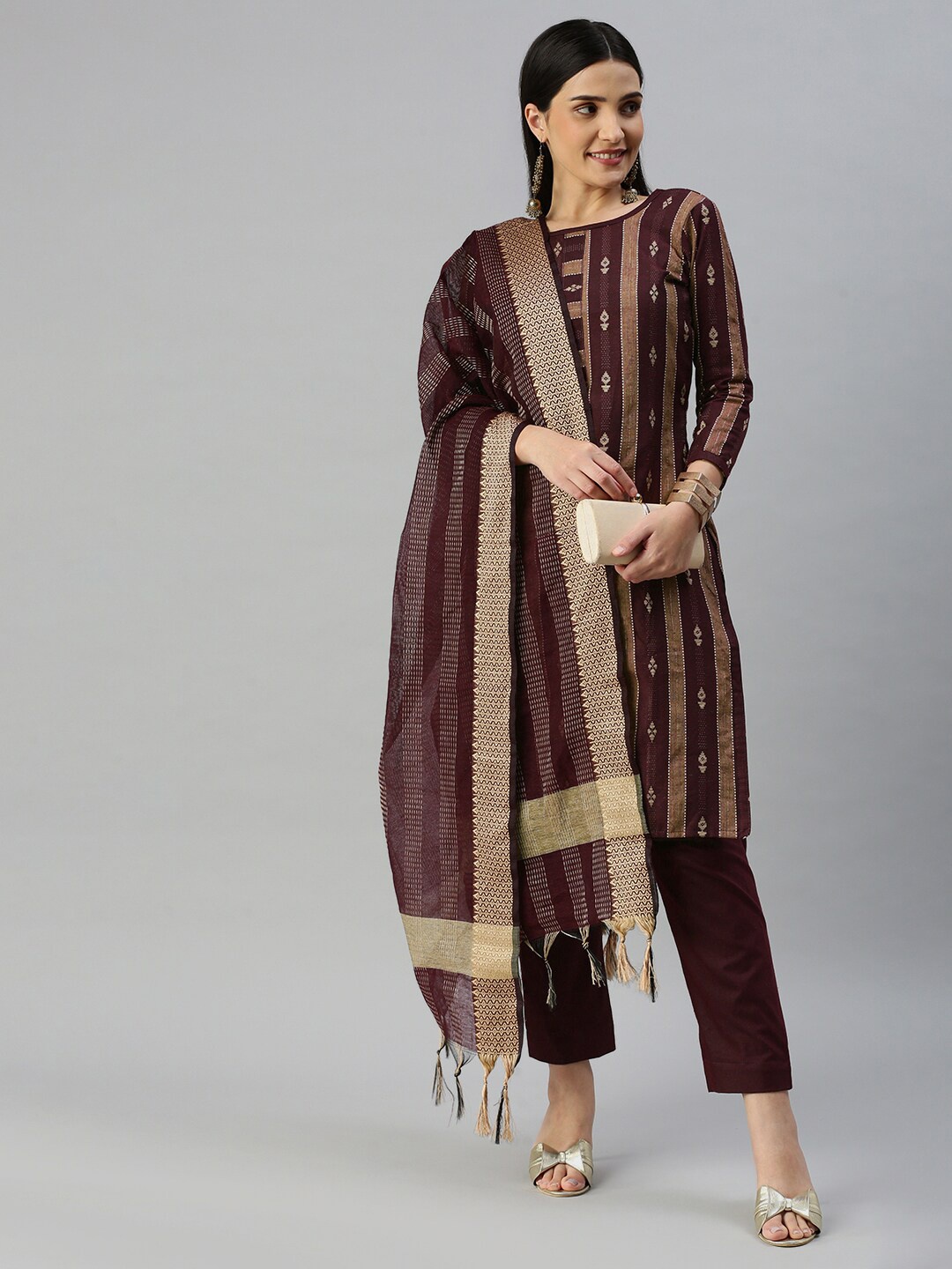 

KALINI Woven Design Unstitched Dress Material, Magenta