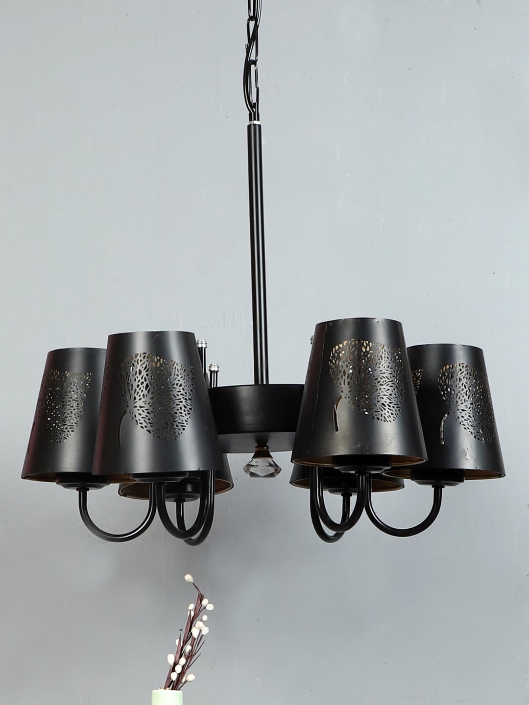 

Devansh Black Leaf Design Metal Etching 6 Lamp Shades Chandelier