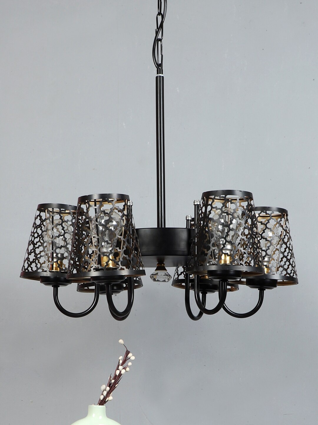 

Devansh Black Self-Design Metal Etching 6 Lamp Shades Chandelier