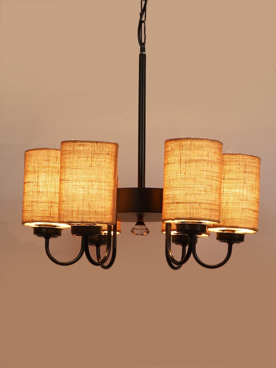 

Devansh Beige & Black 6 Jute Lamp Shades Chandelier