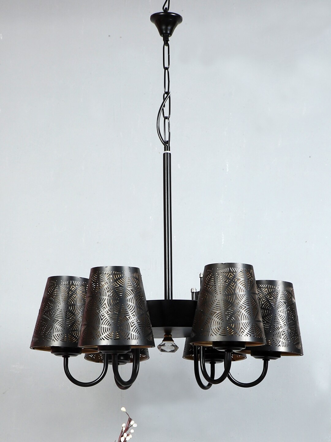 

Devansh Black Self-Design Metal Etching 6 Lamp Shades Chandelier