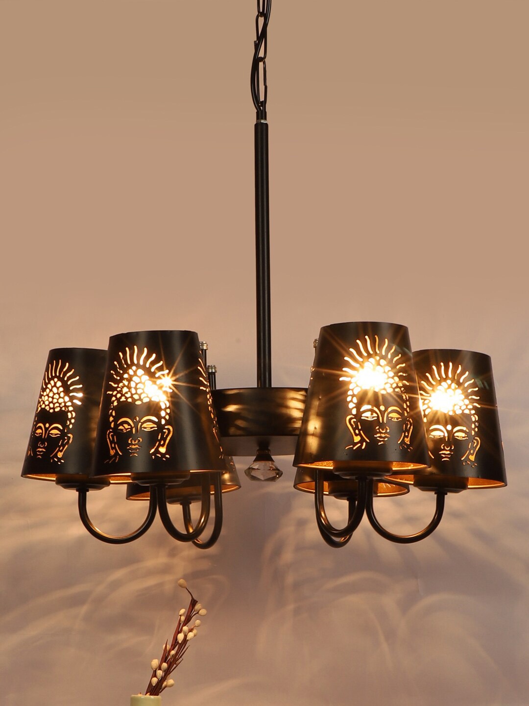 

Devansh Black Buddha Design Metal Etching 6 Lamp Shades Chandelier