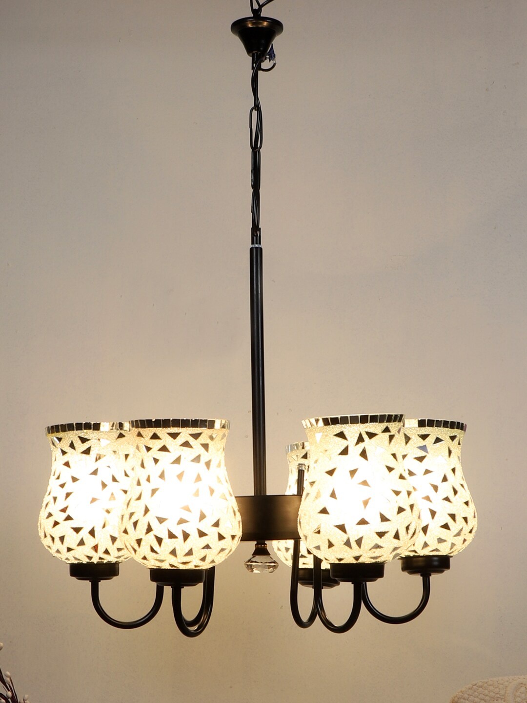 

Devansh White & Black Mosaic Design Glass 6 Shades Chandelier